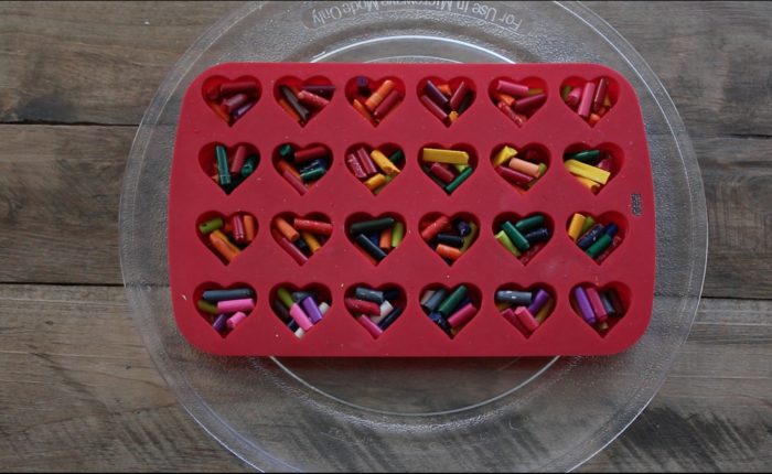 Repurpose old crayons to make a cute non-candy DIY project Microwave Melted Crayon Hearts for Valentine's Day! 