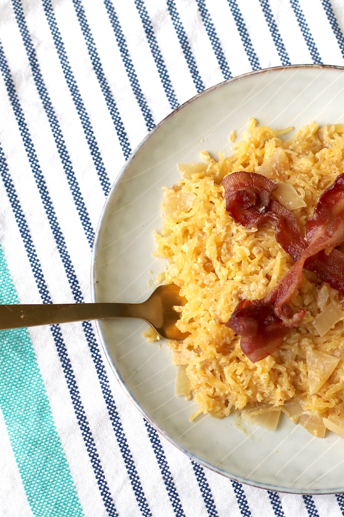 Spaghetti Squash Carbonara has the decadence of pasta carbonara deconstructed and made grain-free, gluten-free, dairy-free for special diets.