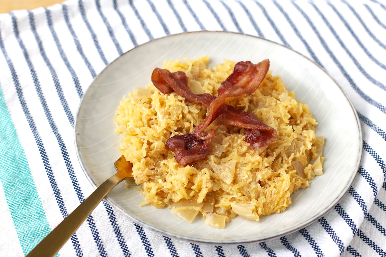 Spaghetti Squash Carbonara has the decadence of pasta carbonara deconstructed and made grain-free, gluten-free, dairy-free for special diets.